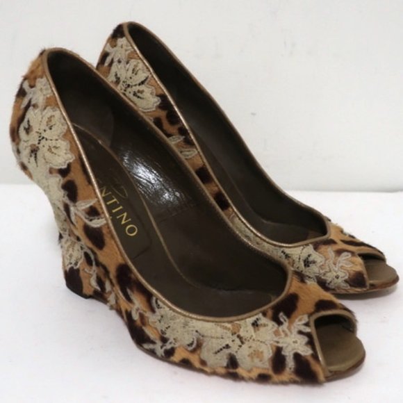 Valentino Wedge Pump Leopard Print Calf Hair Sz 37 - Picture 1 of 11